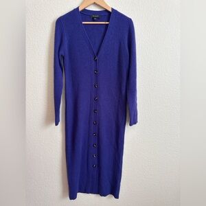 Ann Taylor 100% Cashmere Sweater Dress Purple Button Front Size L
